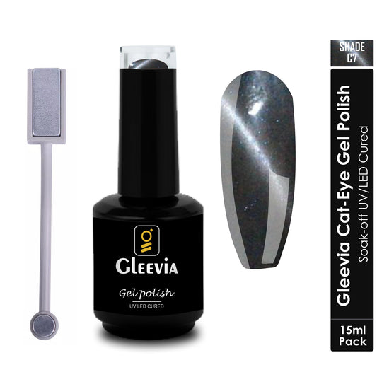 Gleevia Cat-Eye UV Gel Nail Polish 15ml Brush Bottle with Double Head Magnet Combo Shade C7