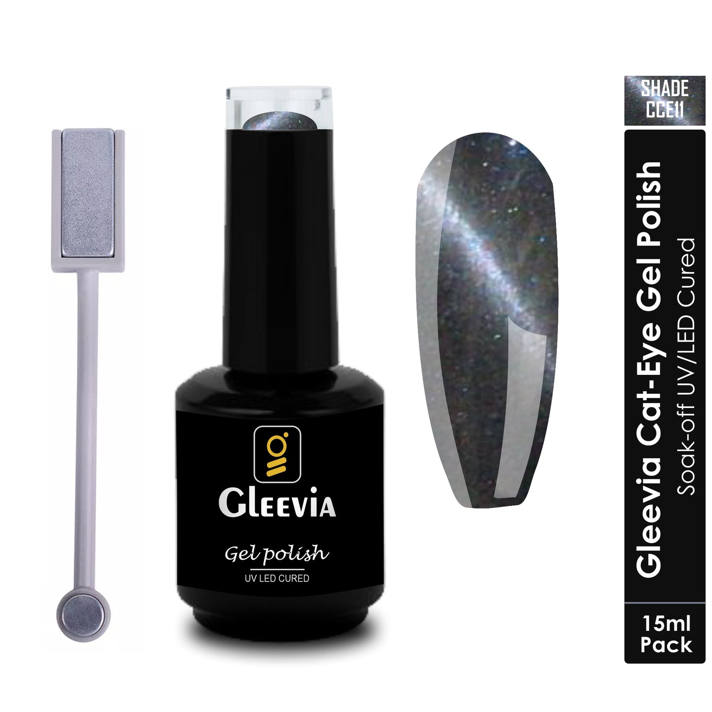 Gleevia Cat-Eye UV Gel Nail Polish 15ml Brush Bottle with Double Head Magnet Combo Shade CCE11