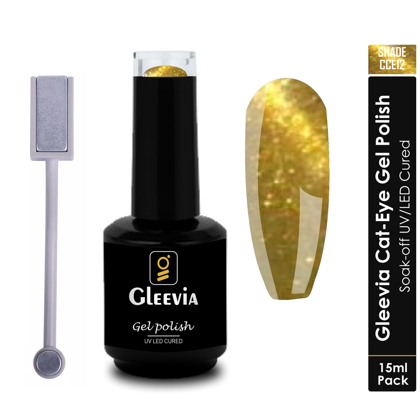 Gleevia Cat-Eye UV Gel Nail Polish 15ml Brush Bottle with Double Head Magnet Combo Shade CCE12