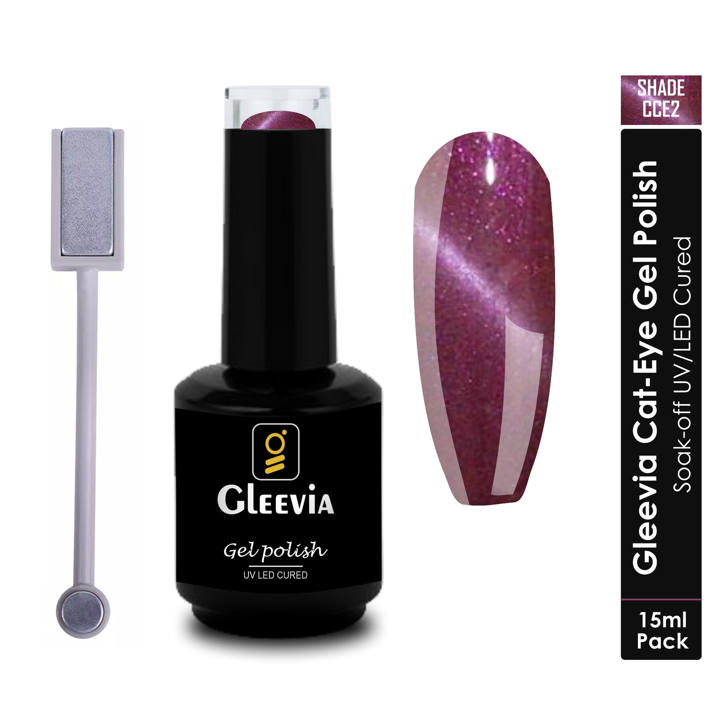 Gleevia Cat-Eye UV Gel Nail Polish 15ml Brush Bottle with Double Head Magnet Combo Shade CCE2