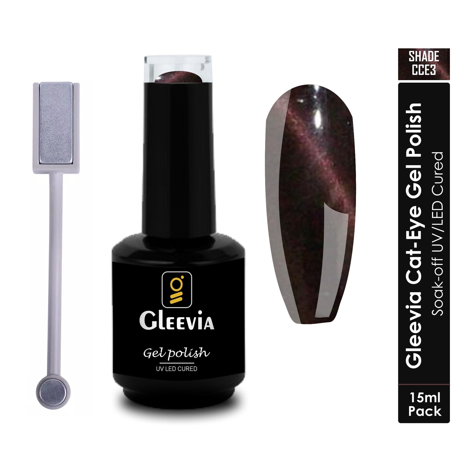Gleevia Cat-Eye UV Gel Nail Polish 15ml Brush Bottle with Double Head Magnet Combo Shade CCE3