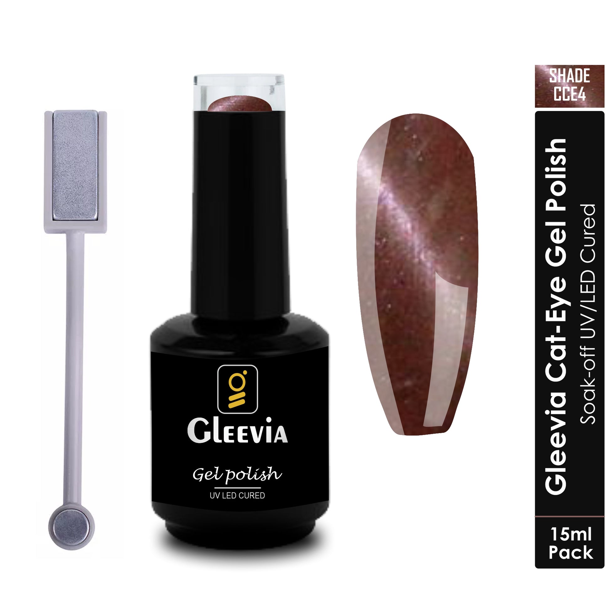 Gleevia Cat-Eye UV Gel Nail Polish 15ml Brush Bottle with Double Head Magnet Combo Shade CCE4