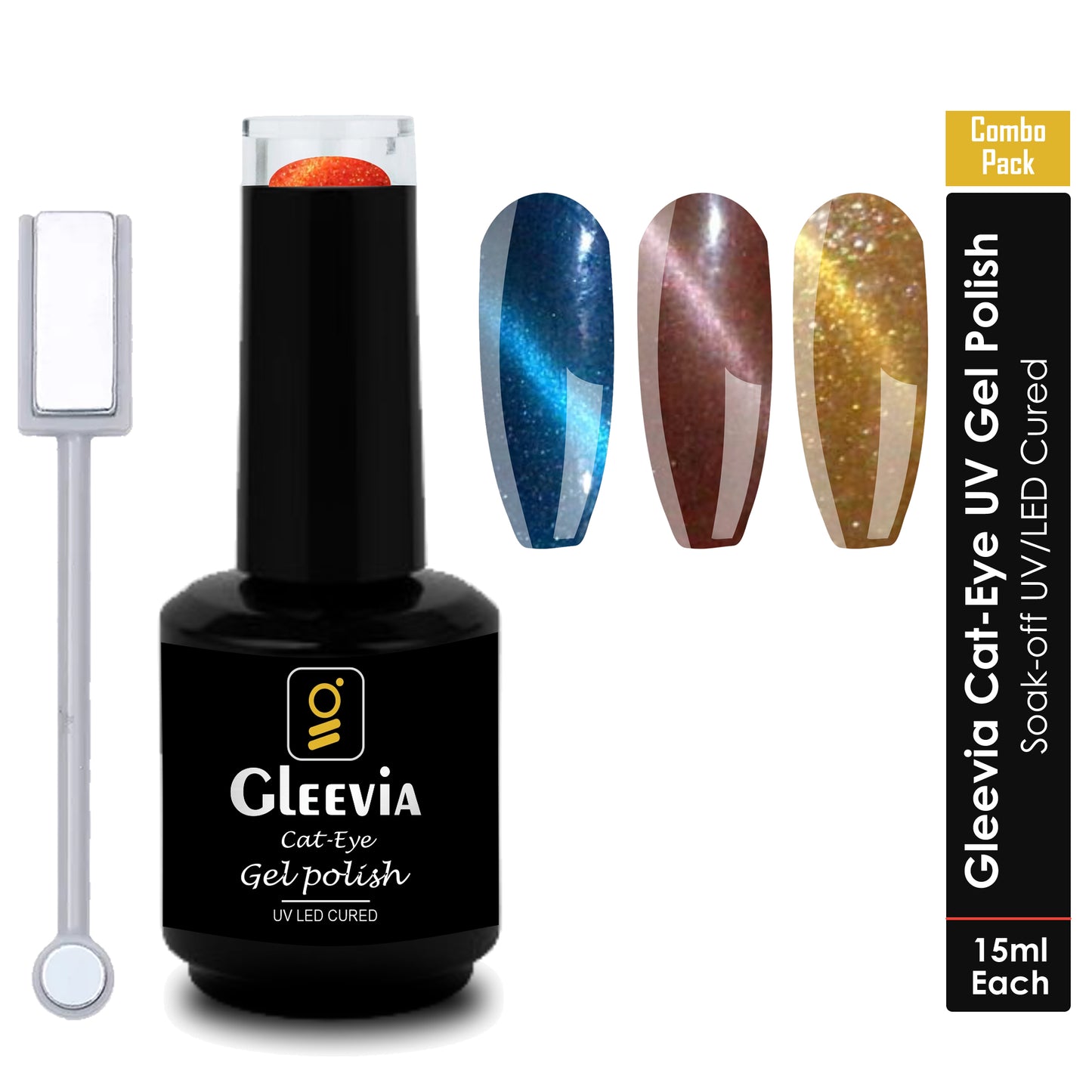 Gleevia CatEye UV Gel Polish | Magnetic 3D Gel Nail Polish for Professionals 15ml/each Combo Pack (C3,C4 & C5)