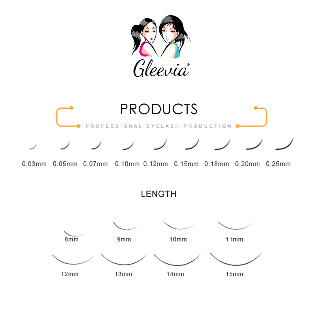 Gleevia Permanent Eyelashes Extension, 0.05-C8mm Classic Stable Curl (12Row Synthetic Black Eyelash)