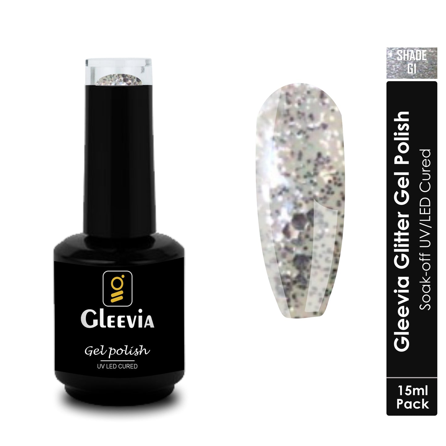 UV LED Soak-Off Glitter Gel Polish for Professionals 15ml Brush Cap G1