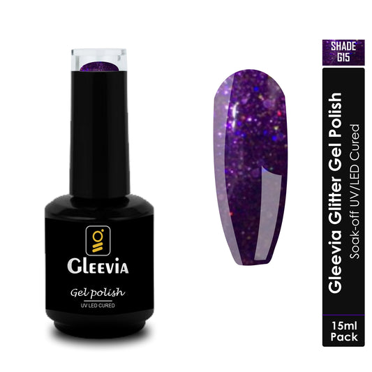 UV LED Soak-Off Glitter Gel Polish for Professionals 15ml Brush Cap G15