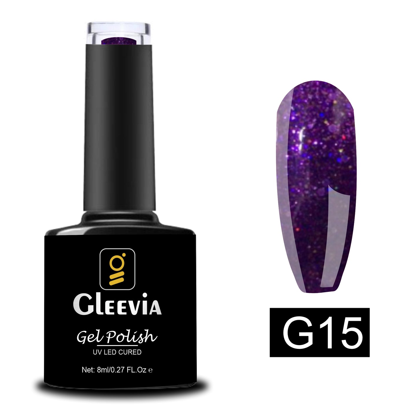 UV LED Soak-Off Glitter Gel Polish for Professionals 15ml Brush Cap G15