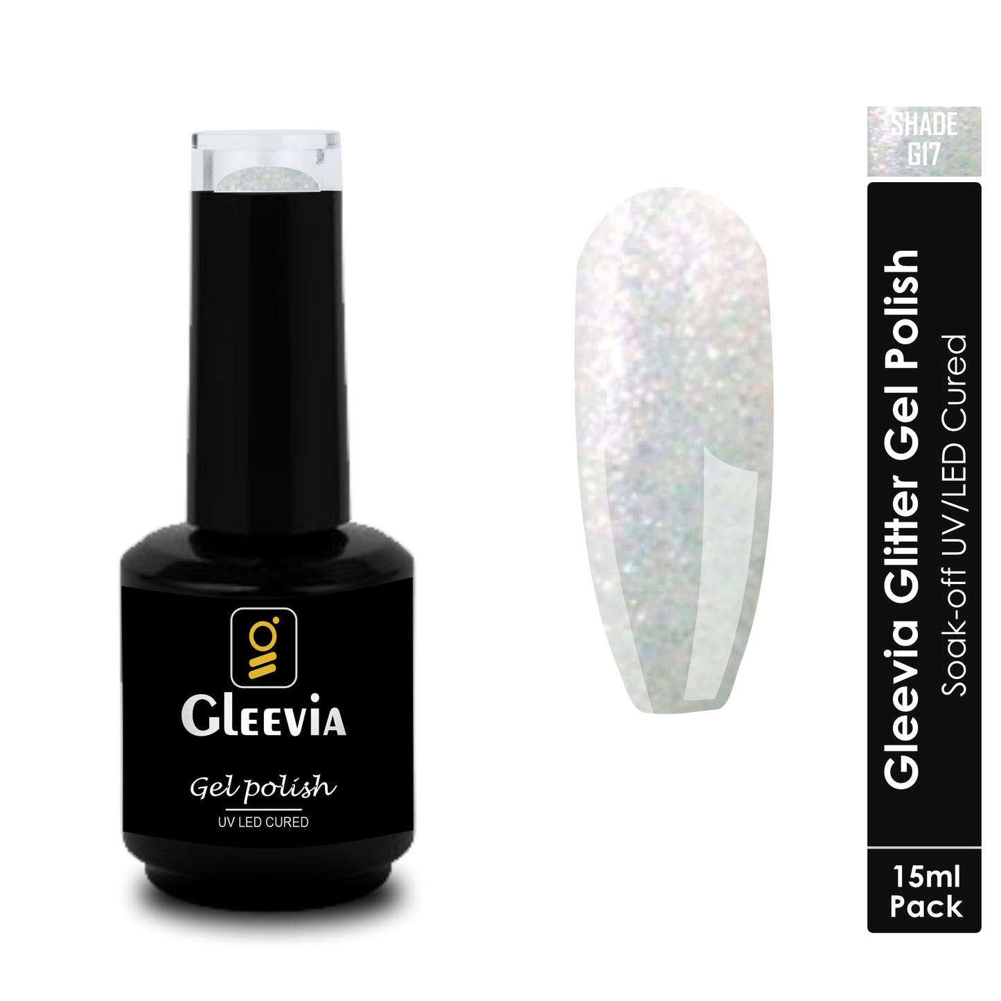 UV LED Soak-Off Glitter Gel Polish for Professionals 15ml Brush Cap G17