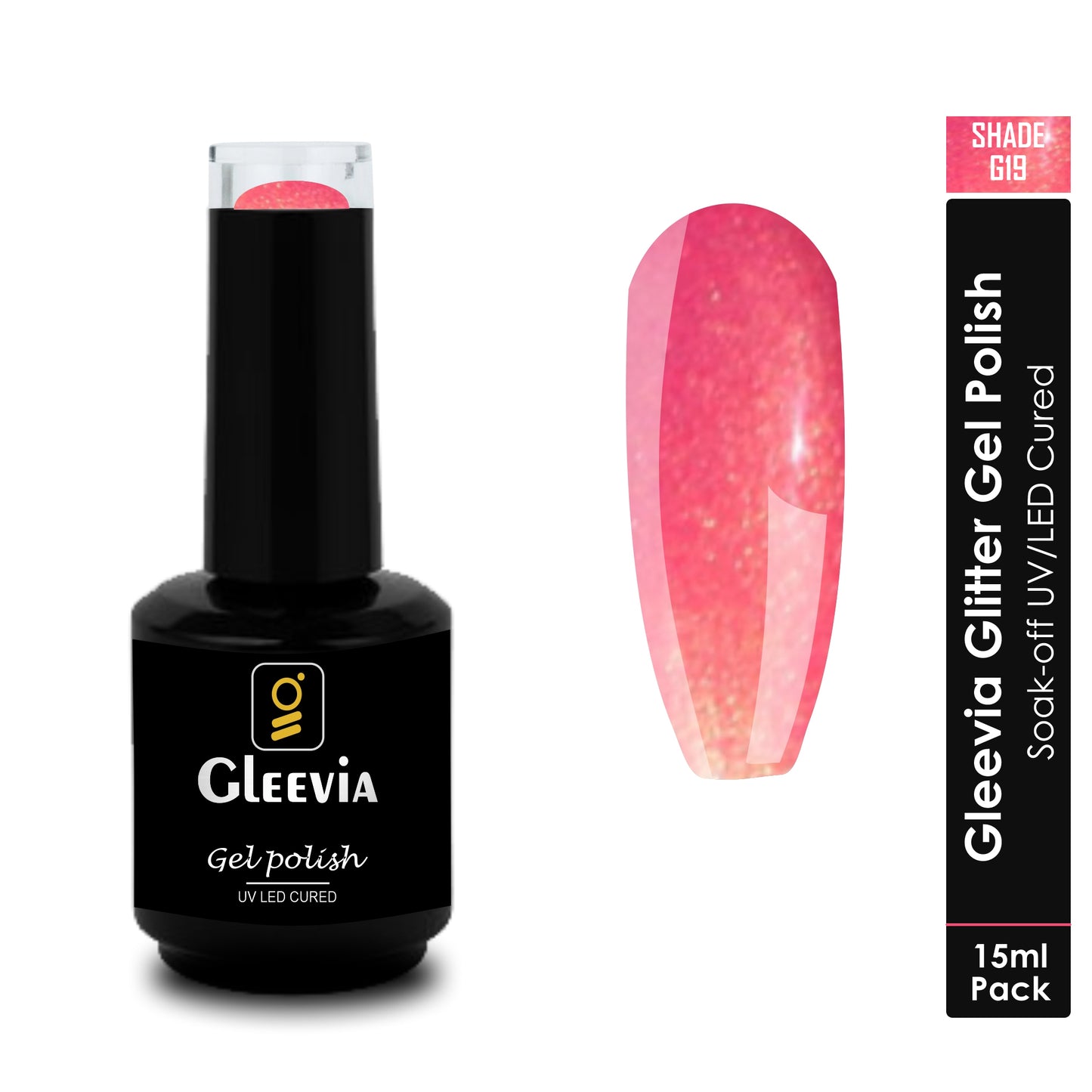 UV LED Soak-Off Glitter Gel Polish for Professionals 15ml Brush Cap G19