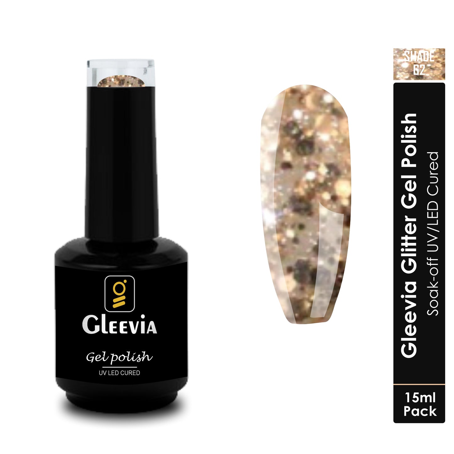 UV LED Soak-Off Glitter Gel Polish for Professionals 15ml Brush Cap G2