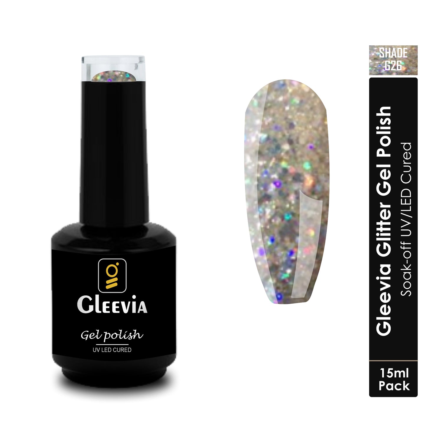 UV LED Soak-Off Glitter Gel Polish for Professionals 15ml Brush Cap G26