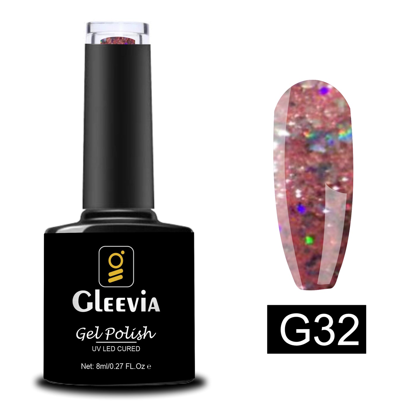 UV LED Soak-Off Glitter Gel Polish for Professionals 15ml Brush Cap G32