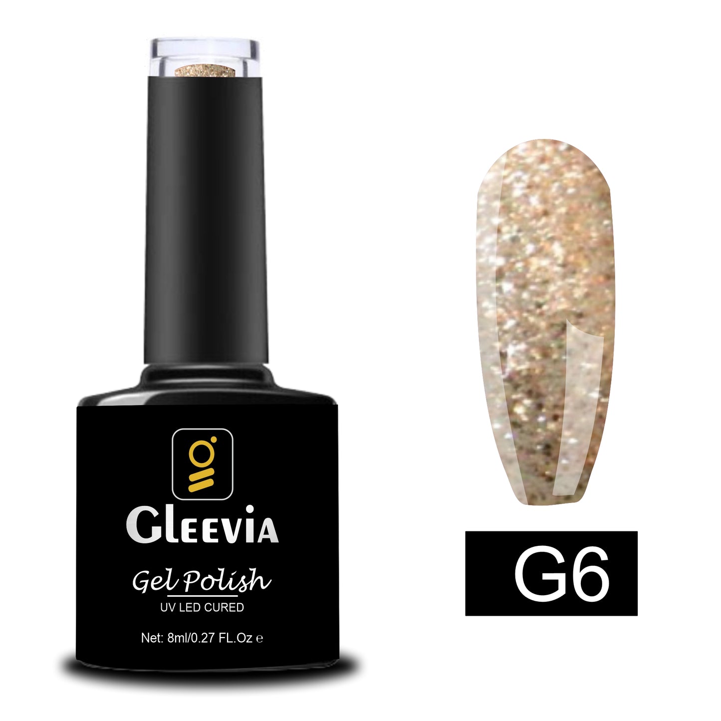 UV LED Soak-Off Glitter Gel Polish for Professionals 15ml Brush Cap G6