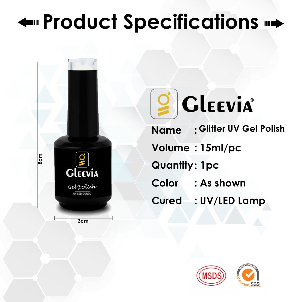 UV LED Soak-Off Glitter Gel Polish for Professionals 15ml Brush Cap G1