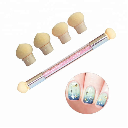 Gleevia Dual Head Nail Art Sponge Tool Pen Brush for Picking Dotting Gradient Ombre Nail Brush with 4 Replacement Heads