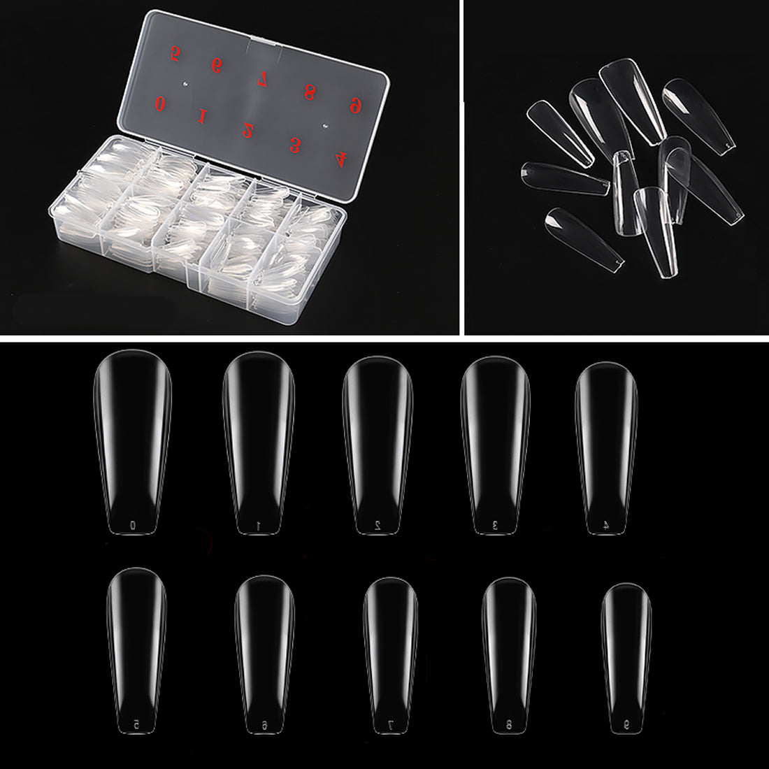 Gleevia Artificial Unbreakable Clear Long Coffin Nail Tips Finger Nail Extension 500pc/Box