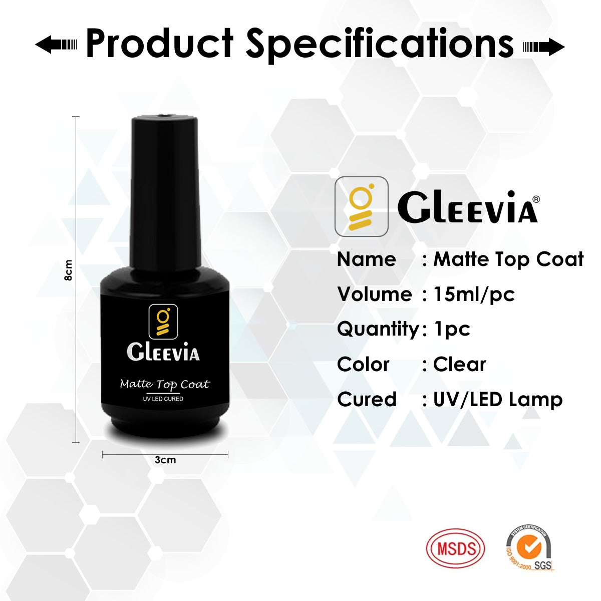 Gleevia UV/LED Cured Top Coat Matte 15ml Bottle