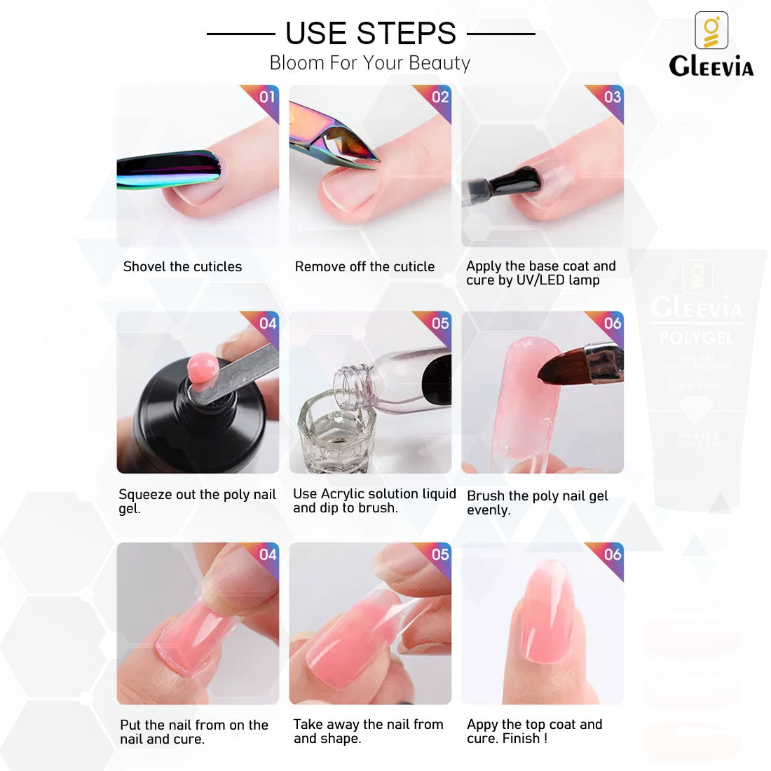 Amazon.com : Clara Colors Poly Gel Nail Kit, 4 Colors 30ml Clear White Nude  Pink Builder Poly Extension Gel Nail Kit with Slip Solution Base Top Coat  Gel Nail Art Tools Polygel