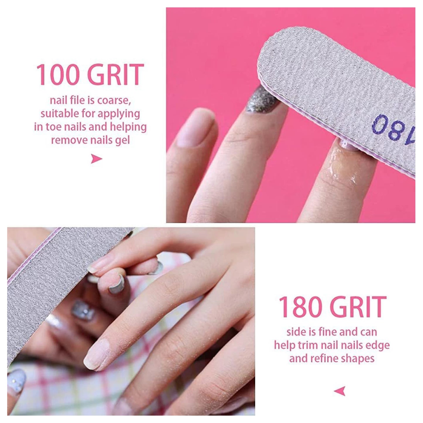 Nail Filer, Professional SandPaper Waterproof Nail Filer 100/180 Set | Arc-Banana Shape Fingernail files