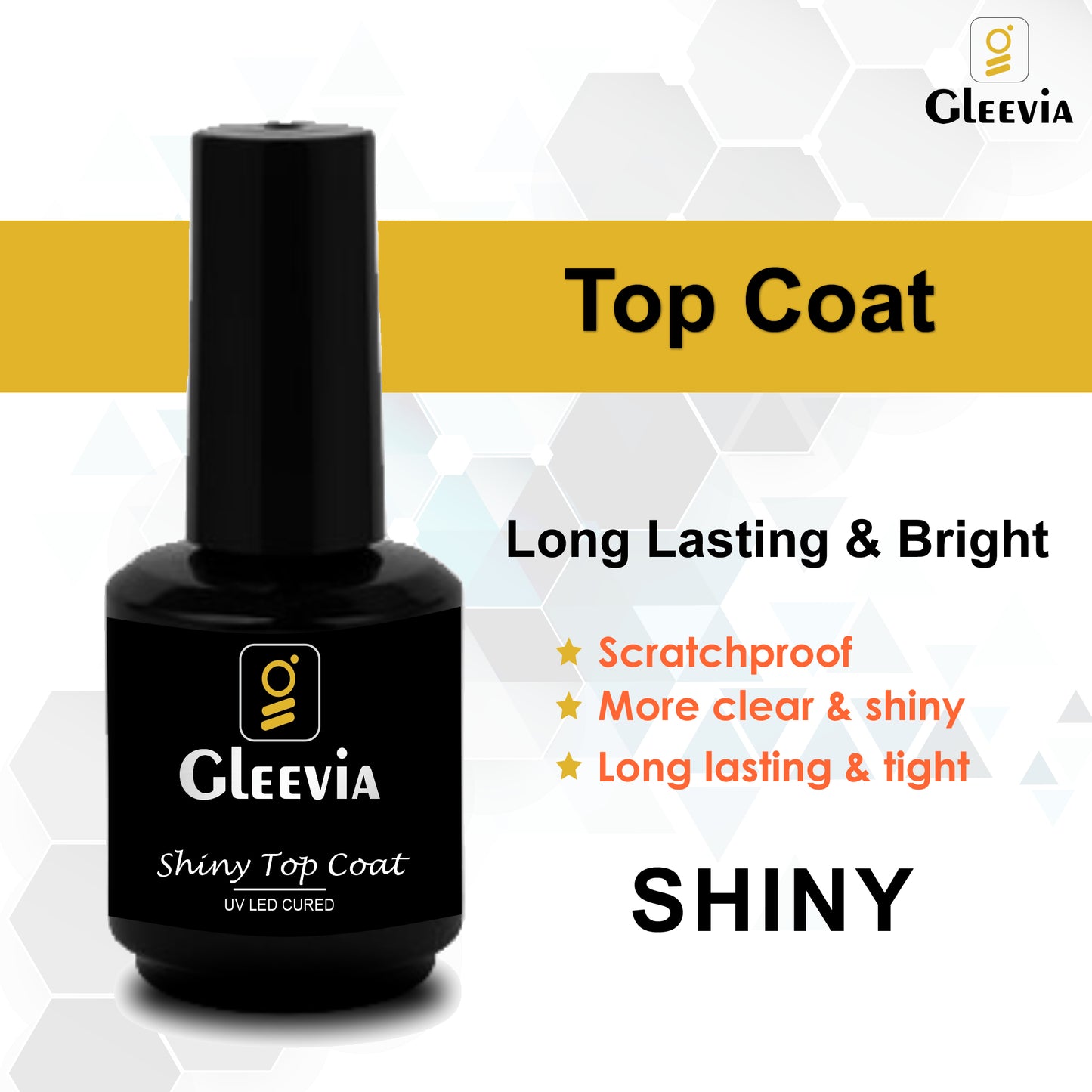 Gleevia UV/LED Shiny Top Coat 15ml Brush Cap Bottle Clear