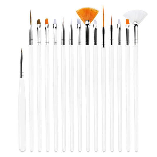 Gleevia Professional Nail Art Design Painting Tool Pen Brush 15in1 White