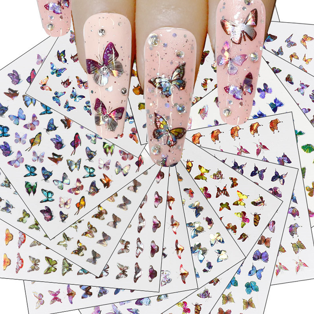 3D Butter Fly Laser Nail Stickers Self Adhesive DIY Nail Art Sticker For Beauty Nail