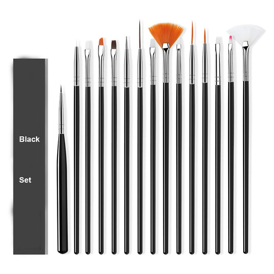 Professional Nail Art Design Painting Tool Pen Brush 15in1 Black