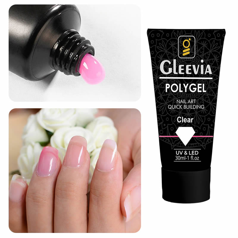 Gleevia PolyGel Nail Art Quick Building 30ml Pack - Quick Nail Extension Gel Clear (Combo Pack)