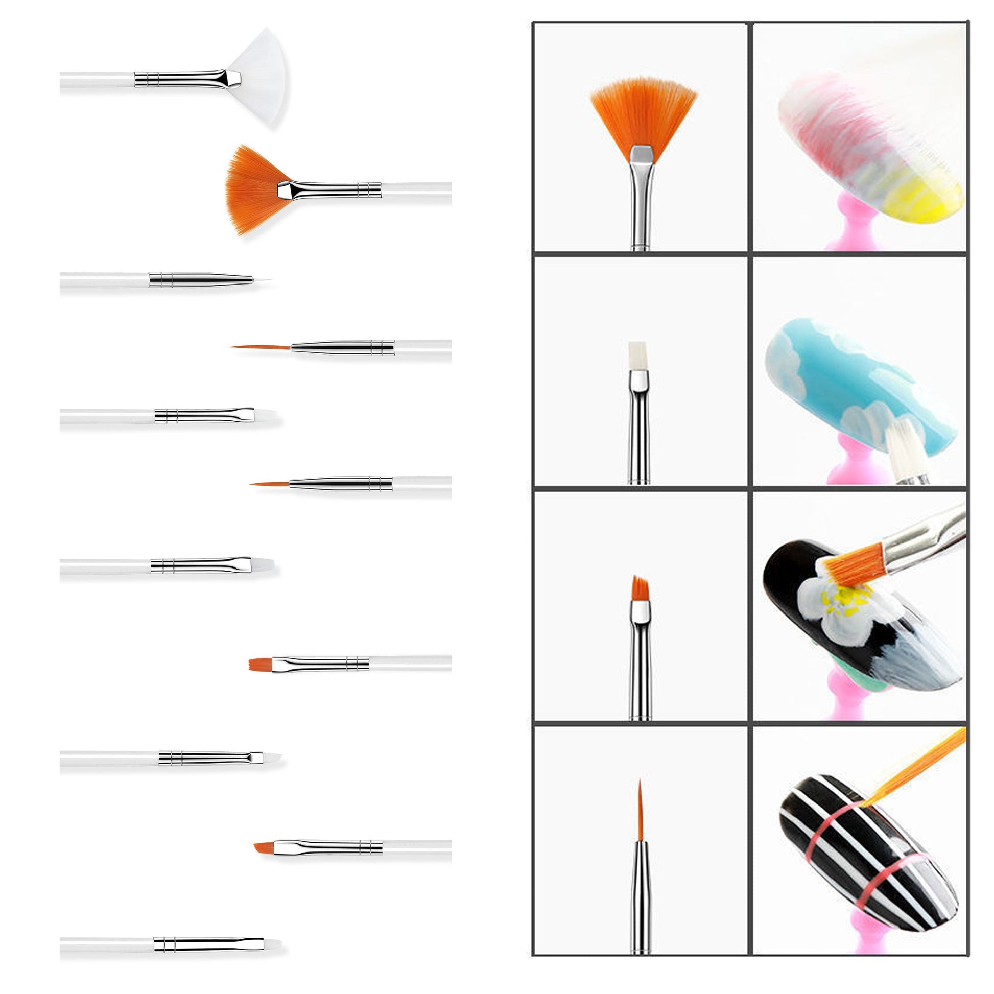 Gleevia Professional Nail Art Design Painting Tool Pen Brush 15in1 White