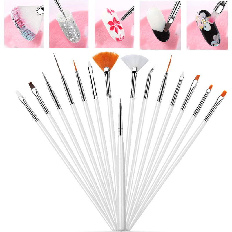 Gleevia Professional Nail Art Design Painting Tool Pen Brush 15in1 White