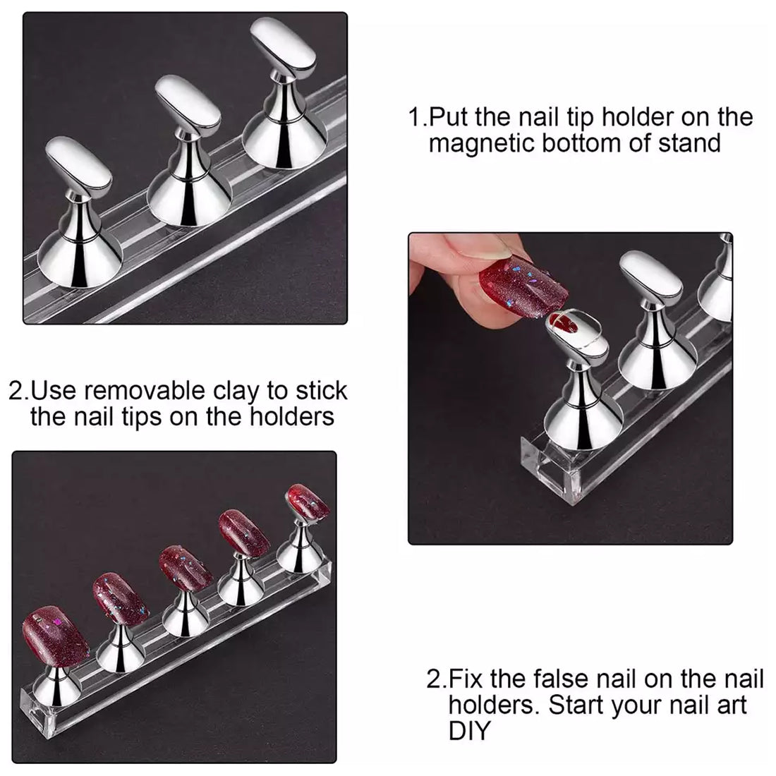 6pcs Magnetic Nail Holder Practice Display Stand Wooden Crystal Showing  Shelf Nail Art Tool Nail Polish Display Stand | SHEIN USA