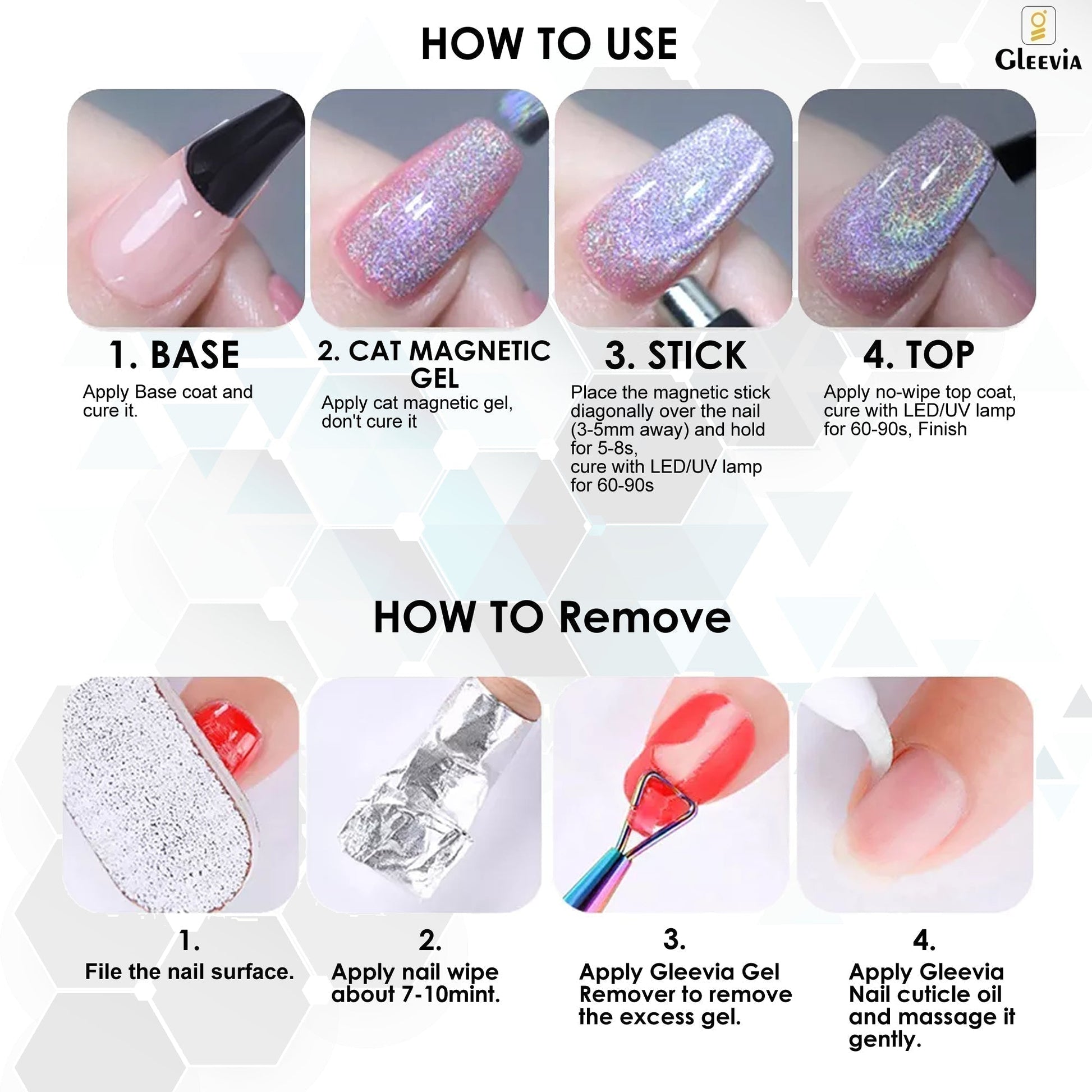 Gleevia Cat-Eye UV Gel Nail Polish 15ml Brush Bottle with Double Head Magnet Combo Shade C2