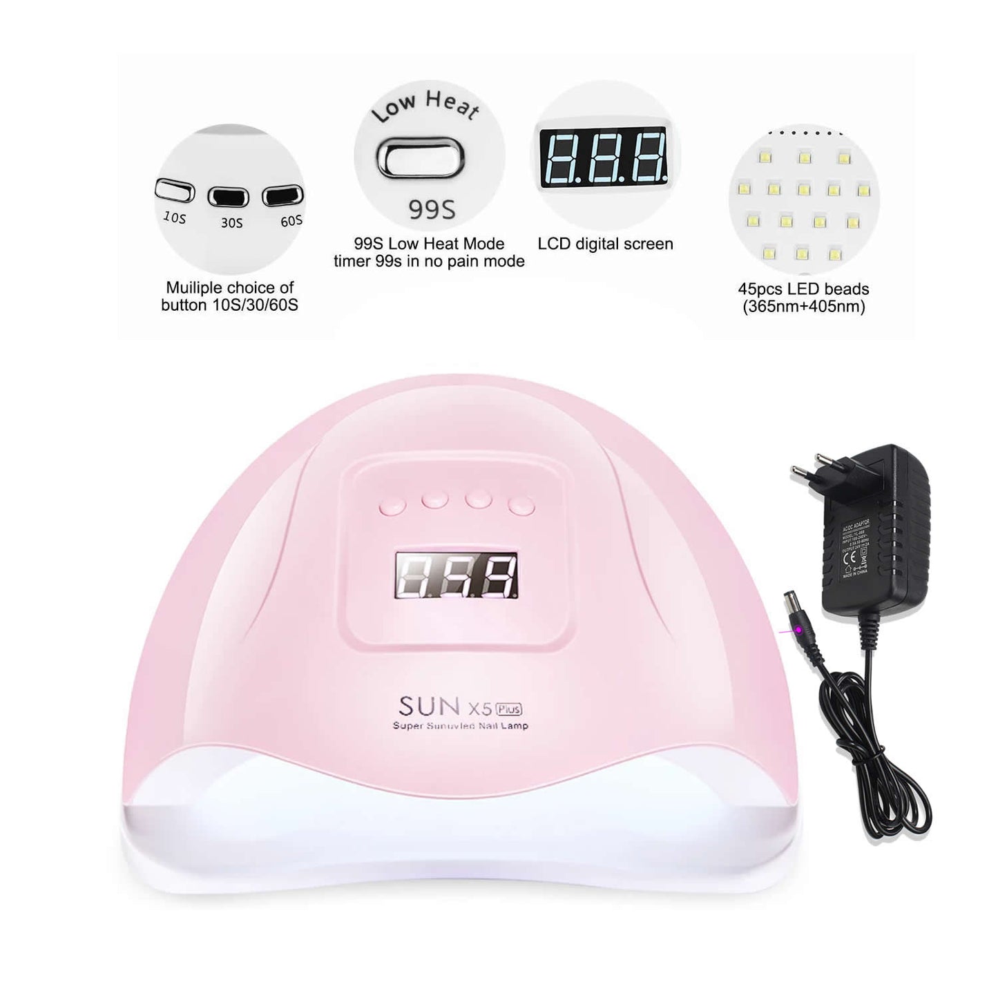 Gleevia LED UV Nail Gel Polish Dryer Lamp for Curing all UV Gel Polish Best Quality 54W - Pink