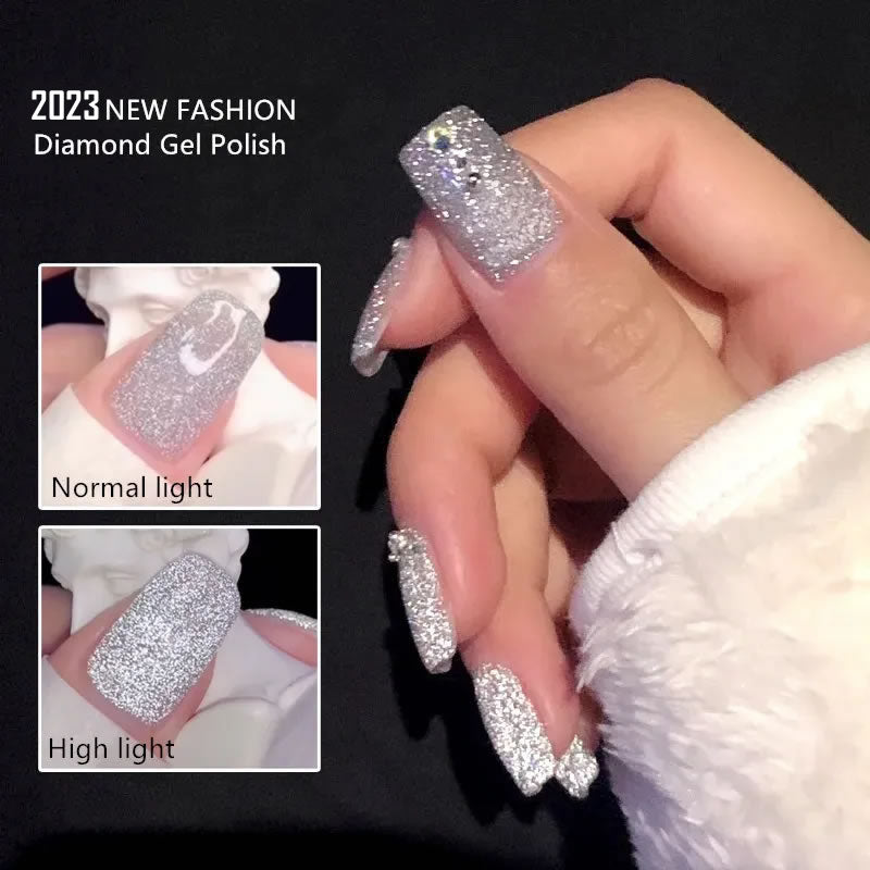 Reflective Glitter Color Flashing Gel Polish UV/LED Lamp Cure | Broken Diamond - Flashing Silver