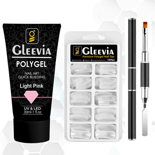 Gleevia PolyGel Nail Art Quick Building 30ml Pack - Quick Nail Extension Gel Light Pink (Combo Pack)