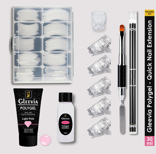 Gleevia PolyGel Nail Art Quick Building 30ml Pack - Quick Nail Extension Gel Light Pink (Combo Kit)