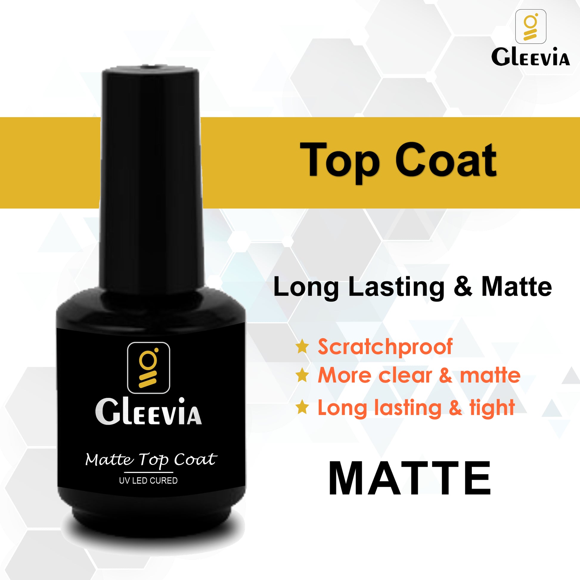 Gleevia UV/LED Cured Top Coat Matte 15ml Bottle