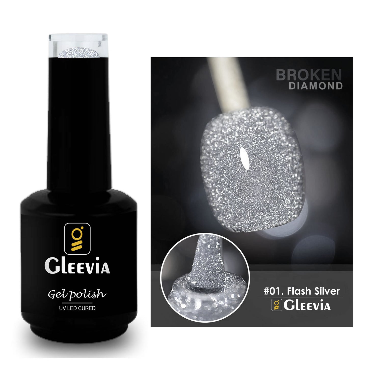 Reflective Glitter Color Flashing Gel Polish UV/LED Lamp Cure | Broken Diamond - Flashing Silver