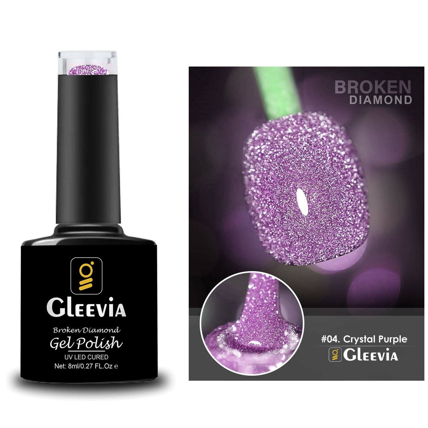 Reflective Glitter Color Flashing Gel Polish UV/LED Lamp Cure | Broken Diamond - Crystal Purple