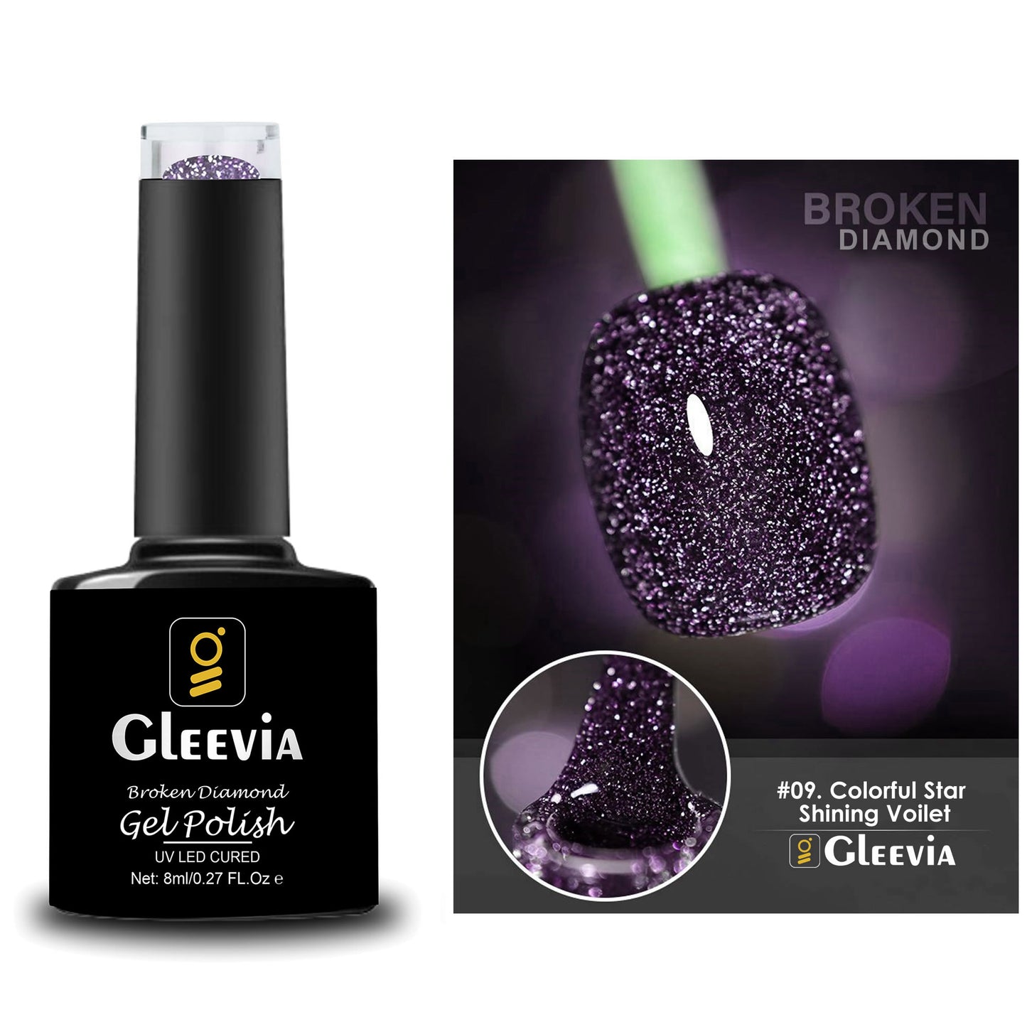 Reflective Glitter Color Flashing Gel Polish UV/LED Lamp Cure | Broken Diamond - Colorful Star Shining Violet