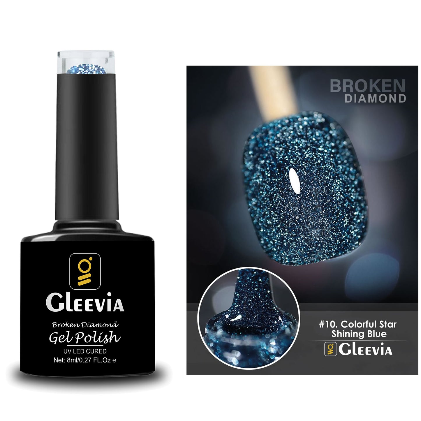 Reflective Glitter Color Flashing Gel Polish UV/LED Lamp Cure | Broken Diamond - Colorful Star Shining Blue