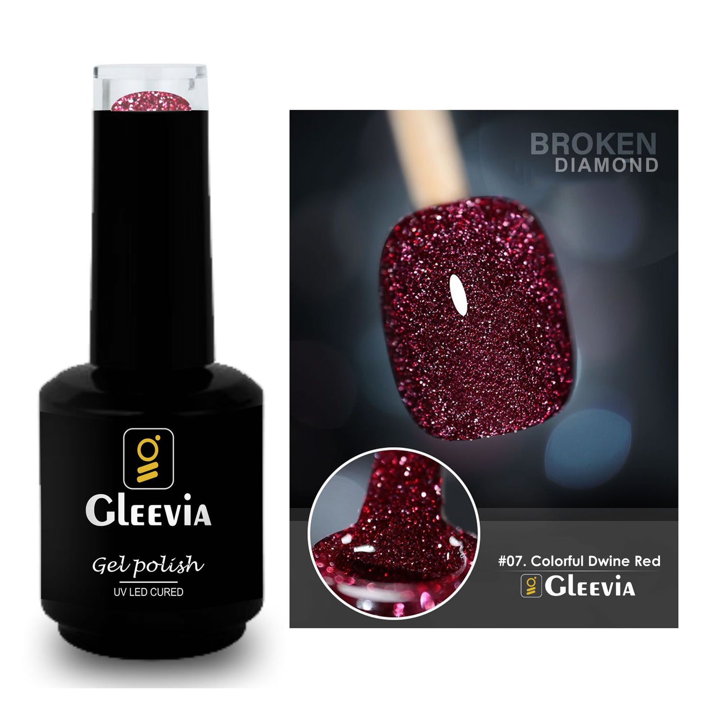 Reflective Glitter Color Flashing Gel Polish UV/LED Lamp Cure | Broken Diamond - Colorful Dwine Red