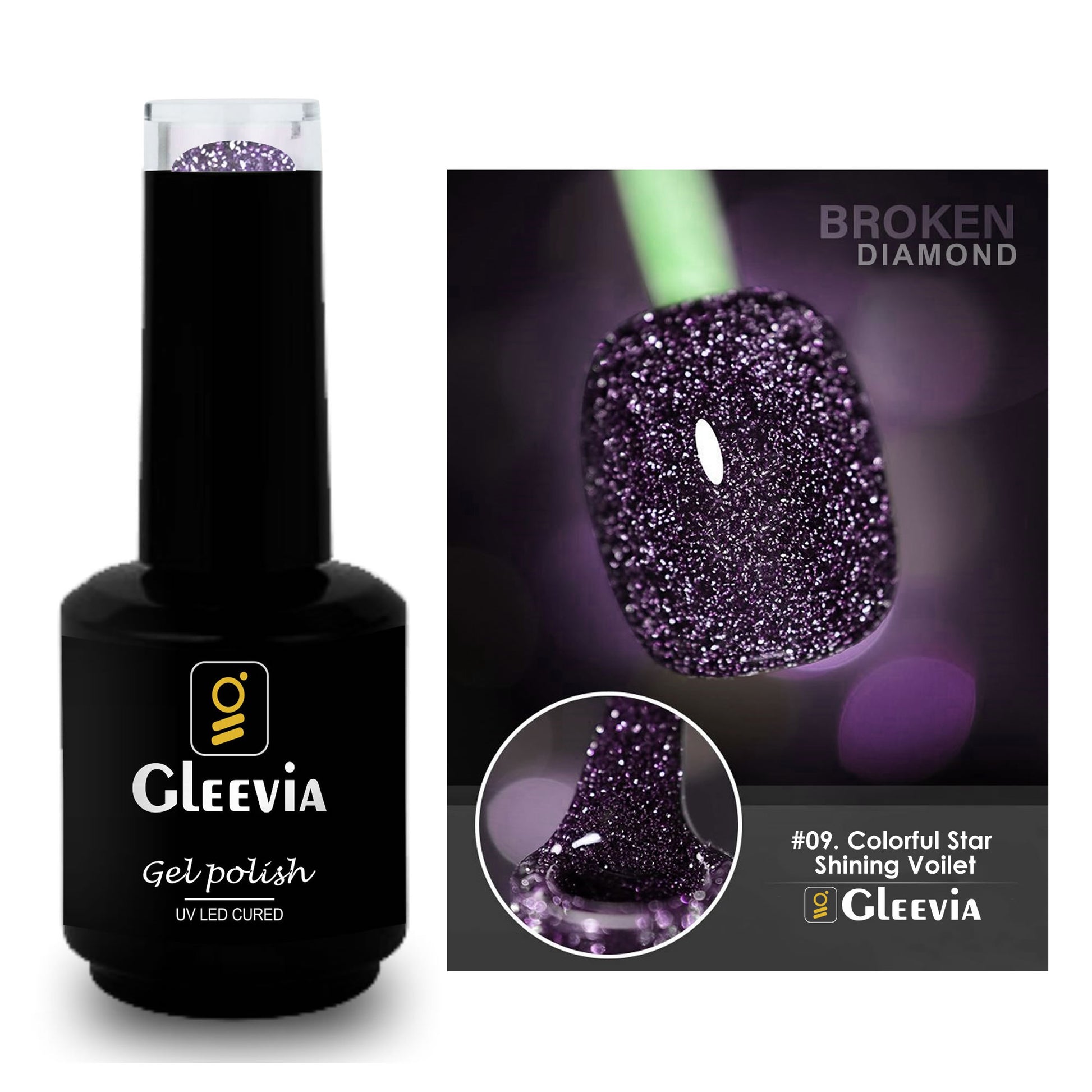 Reflective Glitter Color Flashing Gel Polish UV/LED Lamp Cure | Broken Diamond - Colorful Star Shining Violet