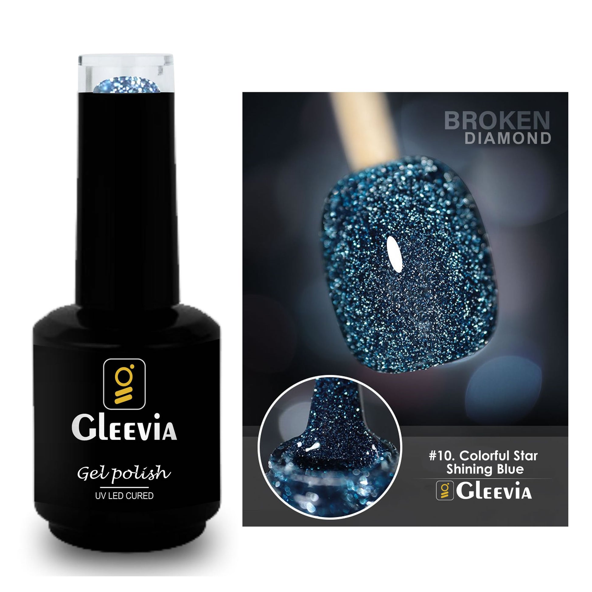 Reflective Glitter Color Flashing Gel Polish UV/LED Lamp Cure | Broken Diamond - Colorful Star Shining Blue