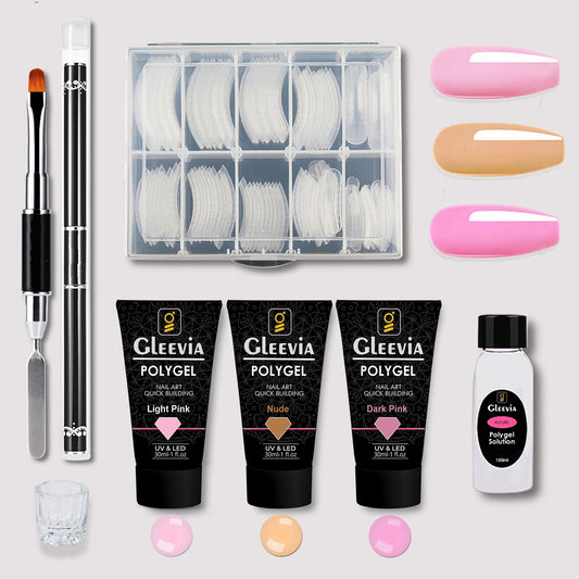 Gleevia PolyGel Nail Art Quick Building 30ml Pack - Quick Nail Extension Gel (Combo Kit)