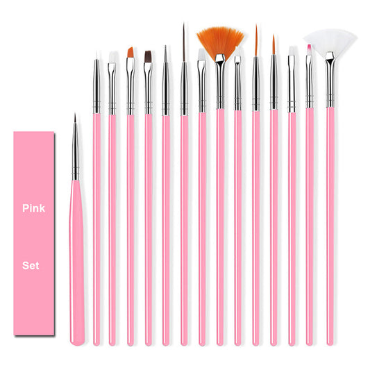 Gleevia Professional Nail Art Design Painting Tool Pen Brush 15in1 Pink