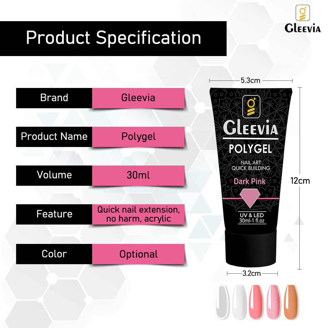 Gleevia PolyGel Nail Art Quick Building 30ml Pack - Quick Nail Extension Gel Clear (Combo Kit)