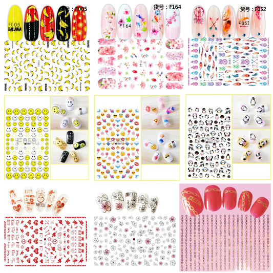 Gleevia 9 Sheets Nail Stickers Self Adhesive DIY Mixed Designs Nail Art Sticker For Beauty Nail Tools S1