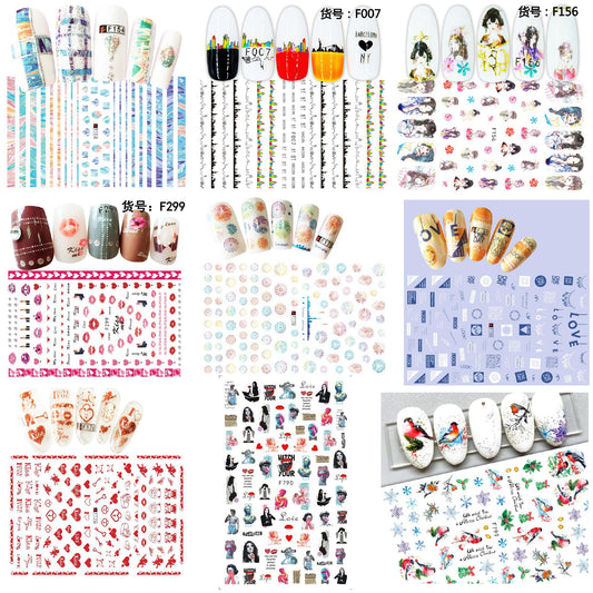 Gleevia 9 Sheets Nail Stickers Self Adhesive DIY Mixed Designs Nail Art Sticker For Beauty Nail Tools S2