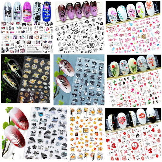 Gleevia 9 Sheets Nail Stickers Self Adhesive DIY Mixed Designs Nail Art Sticker For Beauty Nail Tools S6